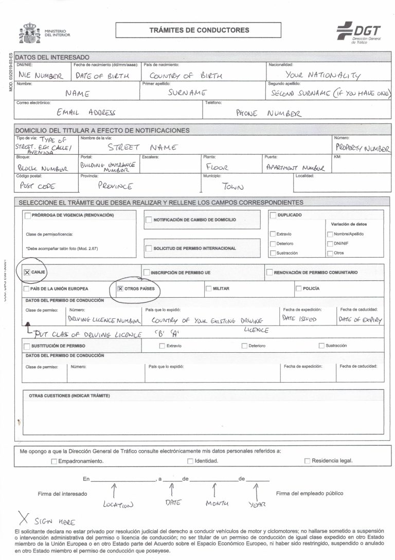 Change UK driving licence to Spanish driving licence document